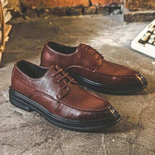 Yomior New Vintage British Men Casual Shoes High Quality Formal Dress Leather Shoes Business Wedding Loafers Oxfords Lace-up