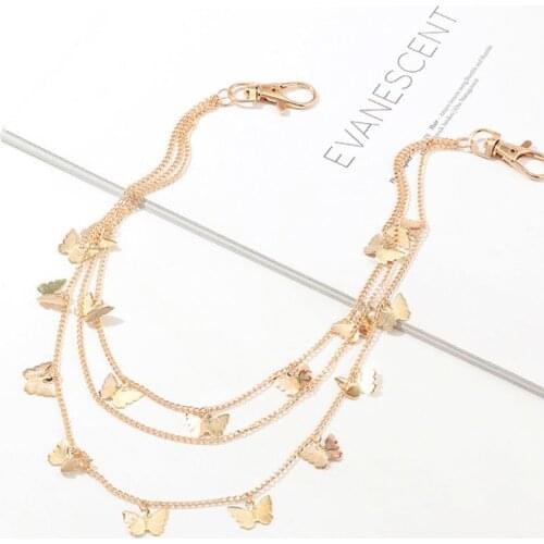 Punk Multi Layer Butterfly Belt Waist Chain Male Women Pants Chain Hook Trousers Chain Keychain Fashion Jewelry E15E