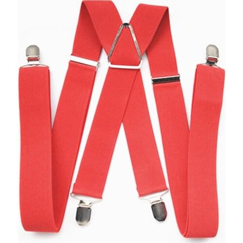 BD054-L XL XXL Size Adult Suspender 3.5 cm Width 4 Clips on Women Brace Adjustable Elastic X Back Pants Suspender Men Red Color
