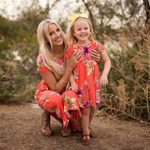 Floral Casual Mom Big Sister Little Sister Baby Girl Clothes Kids Fashion Print Mommy and Me Clothes Family Matching Dress