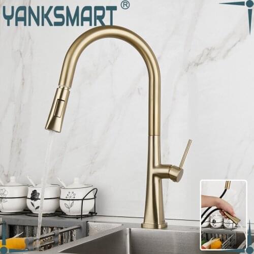 Luxury Kitchen Faucet Mixer Sink Pull Out Spray Kitchen Water Faucet Rotatable Faucets Brushed Golden Tap Hot & Cold Water Taps