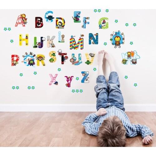 Cartoon The Avengers Alphabet DIY 26 English Letters Wall Stickers For Kids Room Home Decor Pvc Wall Art Decals Mural