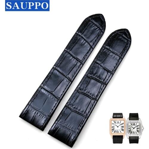 SAUPPO 20mm 23mm Suitable for Cartier Santos Calf Skin Leather Concise Fashion Black Brown High-end Leather Comfortable