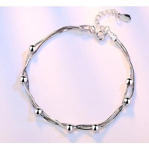 Silver Color Double Layers Snake Chain Stars Beads Cube Bracelets For Women Elegant Charm Bracelet Birthday Party Friends Gift