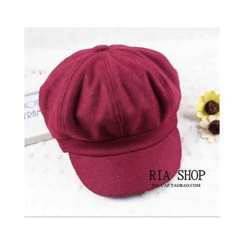New Korean-style Hat women Spring And Autumn Casual Versatile Wool Beret Duckbill Hat British-Style Retro Octagonal Hat
