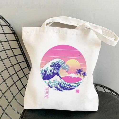 Shopper The Great Retro Wave pink Printed Kawaii Bag Harajuku women Shopping Bag Canvas Shopper Bag girl Shoulder Lady Bag