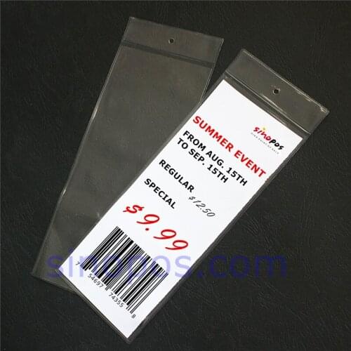 Job Ticket Vinyl Pouch 82x212mm, hanging hole price tag envelope PVC holder sign sleeve plastic bag protector card label pocket