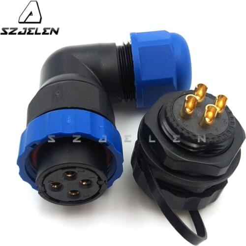 SD20TP-ZM , 90 degree elbow waterproof connector 4pin ,IP67, Current Rating 25A, 4pin plug female and socket male