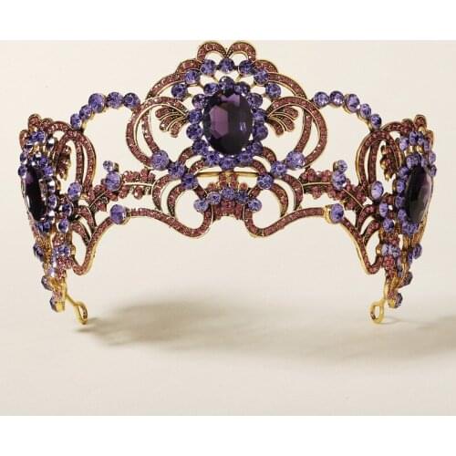 High-end bridal jewelry retro purple gemstone rhinestone crown baroque alloy crown wedding dress accessories