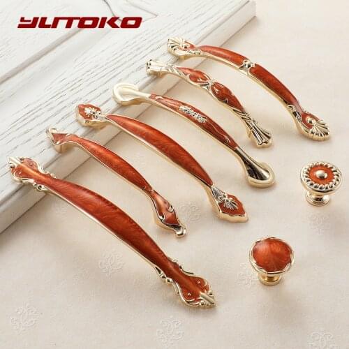 YUTOKO Zinc Alloy Red Amber Wardrobe Door Handles Drawer Knobs Cupboard Door Handles Pulls Pastoral Furniture Handle