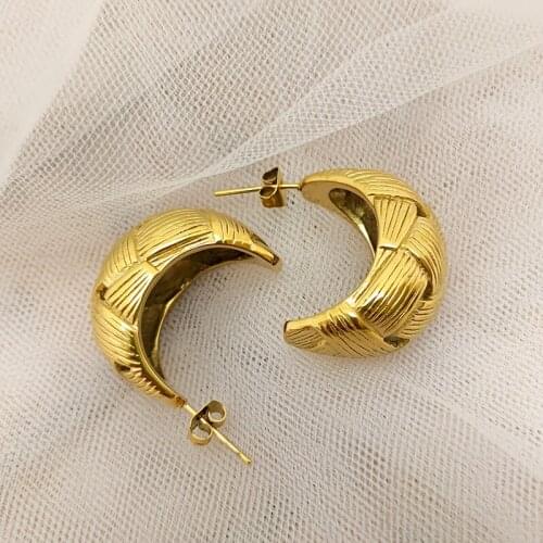 Braided Crescent moon gold earrings for women stainless steel C hoop earrings minimalist designer jewelry trendy 2021 dropship