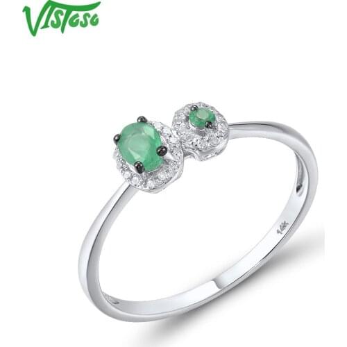 VISTOSO Genuine 14K 585 White Gold Rings For Women Sparkling Emerald Diamond Rings Simple Style Delicate Trendy Fine Jewelry