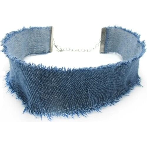 Fashion New Punk Blue Denim Choker Necklace For Women Gothic Tassel Fabric Chunky Statement Necklace Female Jewelry Party Gift