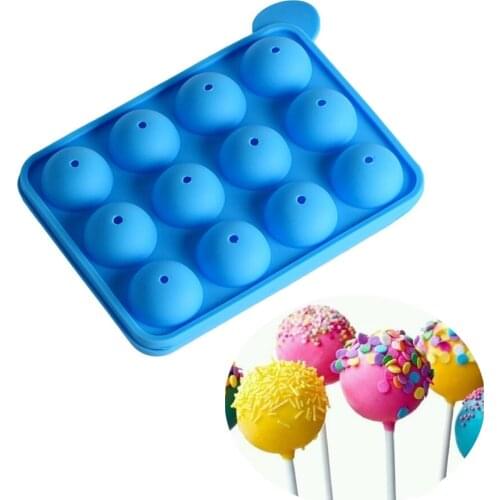 12 Units Holes Silicone Round Ball Cake Pop Molds DIY Lollipop Tray Chocolate Moulds Set Baking Ice Tray Stick Tool Silicon
