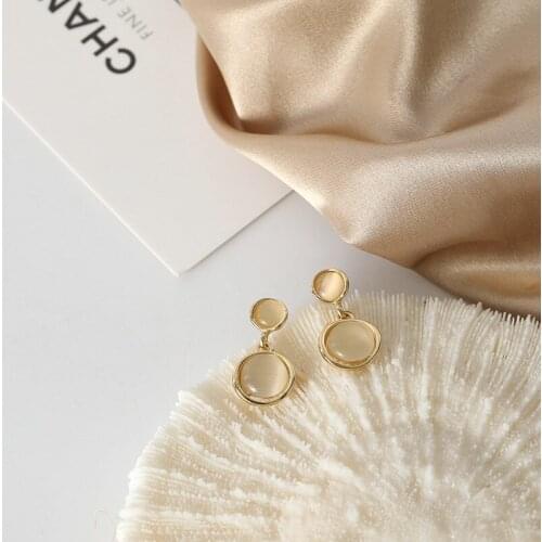 South Koreas New Fashion Metallic Opal Earrings Female Temperament Simple Crystal Earrings