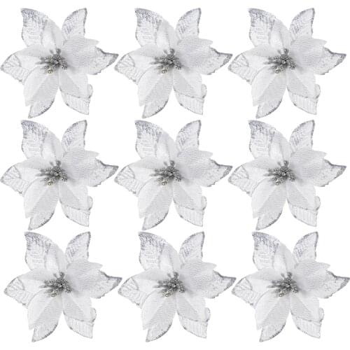 24pcs Christmas Flower Simulation Gold Powder Flower Christmas Tree Decoration Flower (Silver)