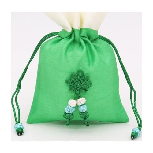 5pcs 10*15cm green Stain Drawstring Bag with Ribbon Rope for Jewelry Watch Shoes Diamond Bead Ring Makeup Gift Packaging display