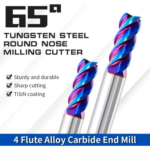 AUGT R0.2 R0.5 R1 HRC65 Tungsten Carbide Corner Radius End Mill CNC Milling Nose Radius Cutters Meteal Milling Tools 4Flutes