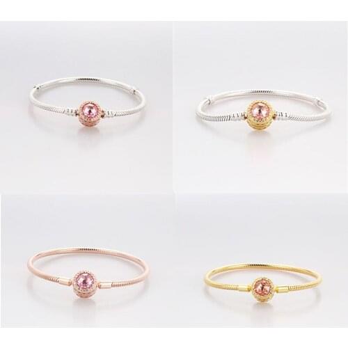 Authentic 925 Sterling Silver Pan Bracelet New Ocean Heart Creative Cats Eye Snake Bone Bracelet Fit Diy Charm Women Jewelry