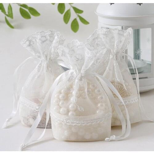 White round hole Lace Bag Jewelry Storage Bag Milk Yarn Bundle Pocket Drawstring Bags Packaging Party Wedding Favors 10x14cm