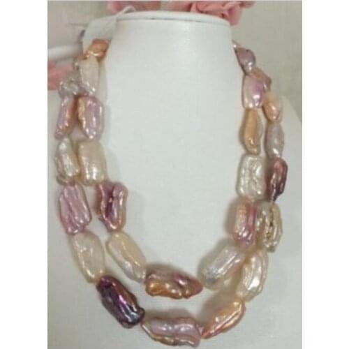 Free shipping >>>>noble jewelry double strands 14-15mm south sea baroque multicolor pearl necklace 32