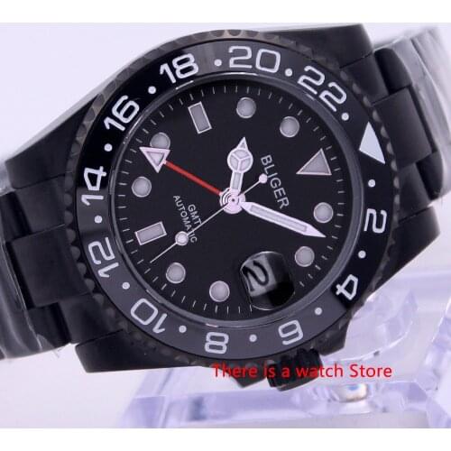 Bliger 40mm Automatic Mechanical Men Watch Luxury Brand Sapphire Crystal GMT Watch Luminous Waterproof Calendar Wristwatch Men