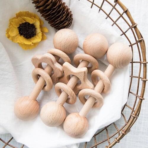 Lets Make baby toys beech wood rattle for baby shower gift food grade wooden education toys flower shape boy and girl toy child