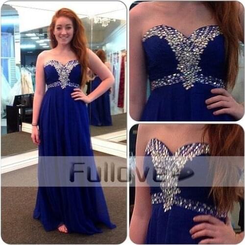 Royal Blue Crystal Beaded Chiffon Long Prom Dresses 2019 Sexy Sweetheart A-Line Evening Gown Cheap Clothes China Robe De Soiree