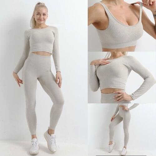 2021 European hot sale seamless new knitting buttocks elastic fitness two-piece suit yoga pants leggings sport women fitness