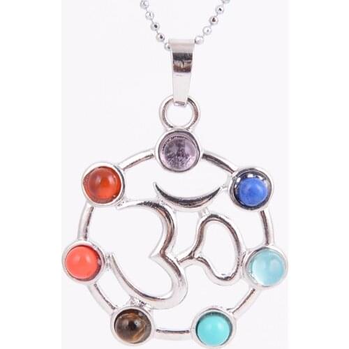 Chakras Natural Stone Pendant Angel Wings cho ku rei Health Amulet Fashion 7 Reiki Yoga Jewelry Necklace Pendants Gift D465