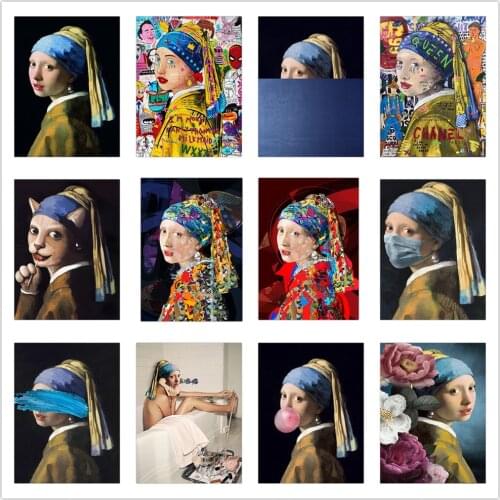 Full Square/Round Diamond Embroidery Girl With Pearl Earrings Graffiti DIY Diamond Painting Cross Stitch Mosaic Room Decoration