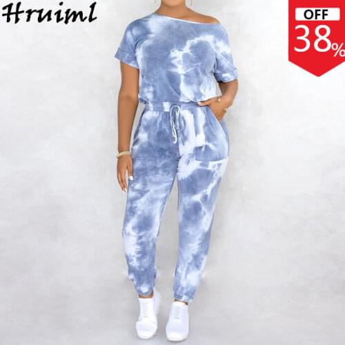 Rompers Womens Jumpsuit Fashion Tie Dye Print Short Sleeve O Neck Strappy Long Pants Summer Casual Streetwear Ropa De Mujer