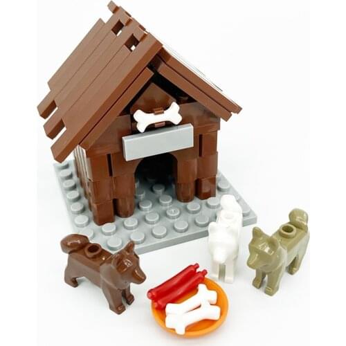 Moc Farm City Creator Doghouse Farm Animal Building Block Model DIY Brown White Dog Kids Bircks Educational Toy Christmas Gifts