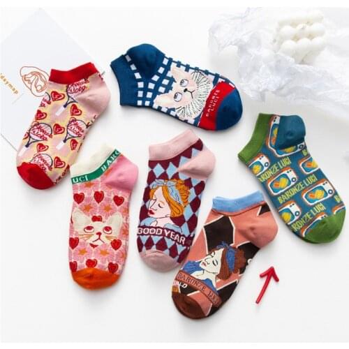Fashion Socks womens socks cute cartoon Japanese boat socks summer thin student college style shallow mouth socks