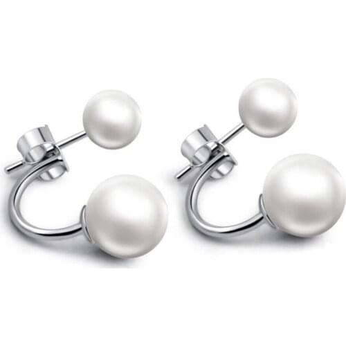 Monla Fashionable Double Pearl Earring,Double Sided Wear Pearl Stainless Steel Earrings Gift