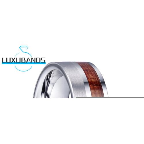 Wedding Bands 8MM Tungsten Carbide Rings For Men Women Wood Inlay Flat Offset Line Brushed Finished Comfort Fit