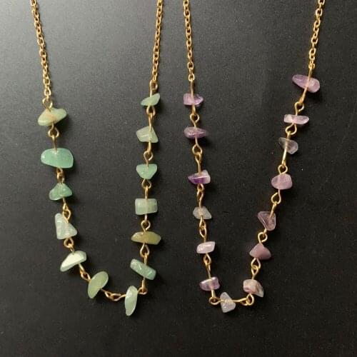 Meet Jo Natural Green Aventurine Stone Amethyst Quartz Crystal Purple Chip Beads Pendant Chain Necklace Creative Handmade 1pc