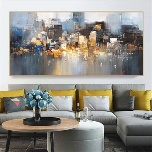 City Building Rain Boat Poster Scenery Pictures Abstract Oil Painting on Canvas Wall Art Cuadros for Living Room Decoration