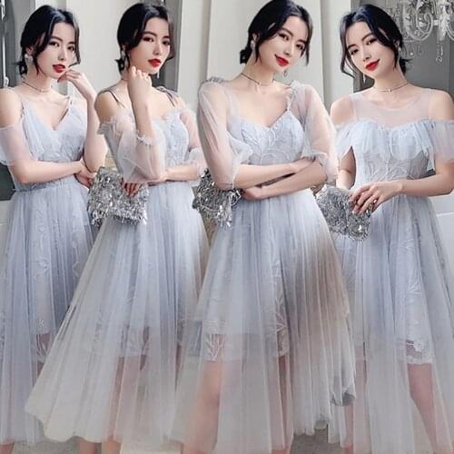 Bridesmaids Dresses Illusion V-Neck Embroidery Short A-Line Ankle-Length Spaghetti Straps Vintage Women Wedding Party Gown E494