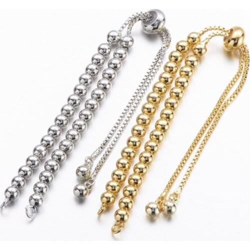 10pcs Adjustable 23cm Brass Bracelets Chain Bracelet Makings Slider for Women DIY Jewelry Making Hole: 1.5mm