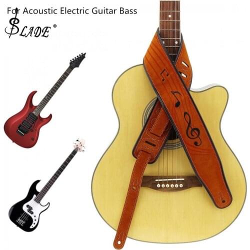 Genuine Leather Cow Suede Guitar Strap Note Pattern Embroidery with Antifriction Design for Acoustic Electric Bass Guitar