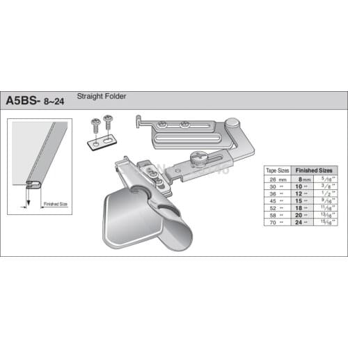 MADE IN TAIWAN LOCKSTITCH BRAID OR TAPE STRAIGHT FOLDERS A5BS 8MM 5/16 10MM 3/8 12MM 1/2 FOR JUKI BROTHER YAMATO PFAFF TYPICAL