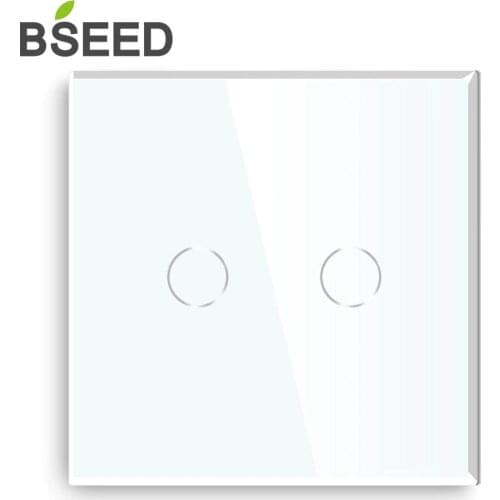Bseed Touch Switch 2Gang 1Way 2Way Wall Switch EU Standard Luxury Glass Panel Touch Light Switch Black White Golden Switches