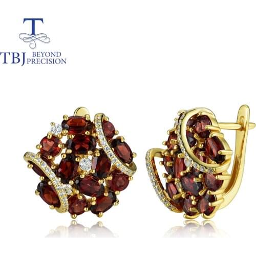 Natural garnet earrings 925 sterling silver yellow color individuality little flower design fine jewelry for girl tbj promotion