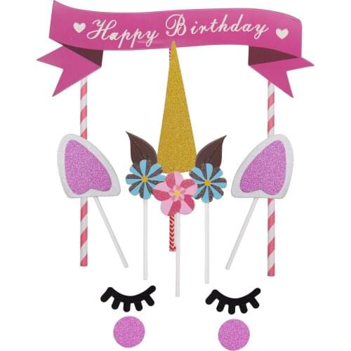 1 Set Birthday Party Unicorn Cupcake Decorations Pink Cake Topper Birthday Party Flag Baby Shower Cake Flag Party Decor Supplies