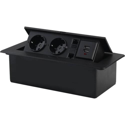 Embedded Desktop Socket 2EU Socket USB 2RJ45 2USB Aluminum Alloy Panel Pop-up Cover Electrical Socket
