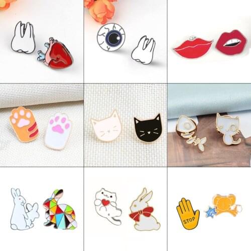 Teeth Cat Rabbit Brooch Set Cartoon Brooches Cute Enamel Pins for Women Jewelry Metal Lapel pin Denim Jackets Badge Men Kid Gift