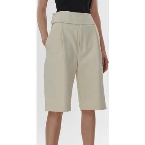 20 summer new wide waist seal high waist black beige casual women shorts five points mid shorts casual suit shorts