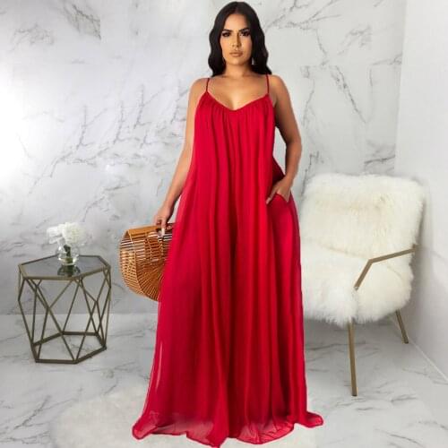 Sleeveless Backless Womens Long Dress Fashion Casual Maxi Dresses Strap Dress Loose Backless Big Swing Solid Floor-length Robe
