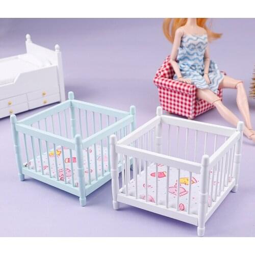 1:12 Dollhouse Miniature Baby Bed Wooden Cradle Nursery Room Square Crib Furniture Model